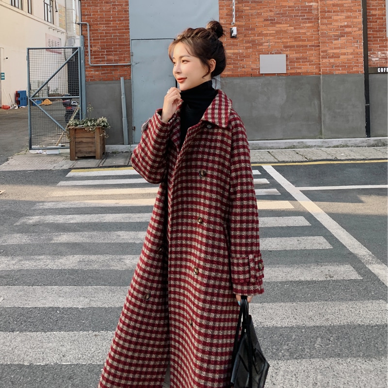 チェック柄コート ブラック レッド アウター コート スリム 細身 ストレート スマート かわいい