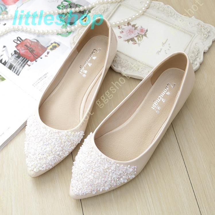 ウェディングパンプス ローヒール シューズ パーティー靴 美脚 キラキラ 白 ドレスシューズ ブライダルシューズ ぺたんこパンプス お花嫁 結婚式パンプス