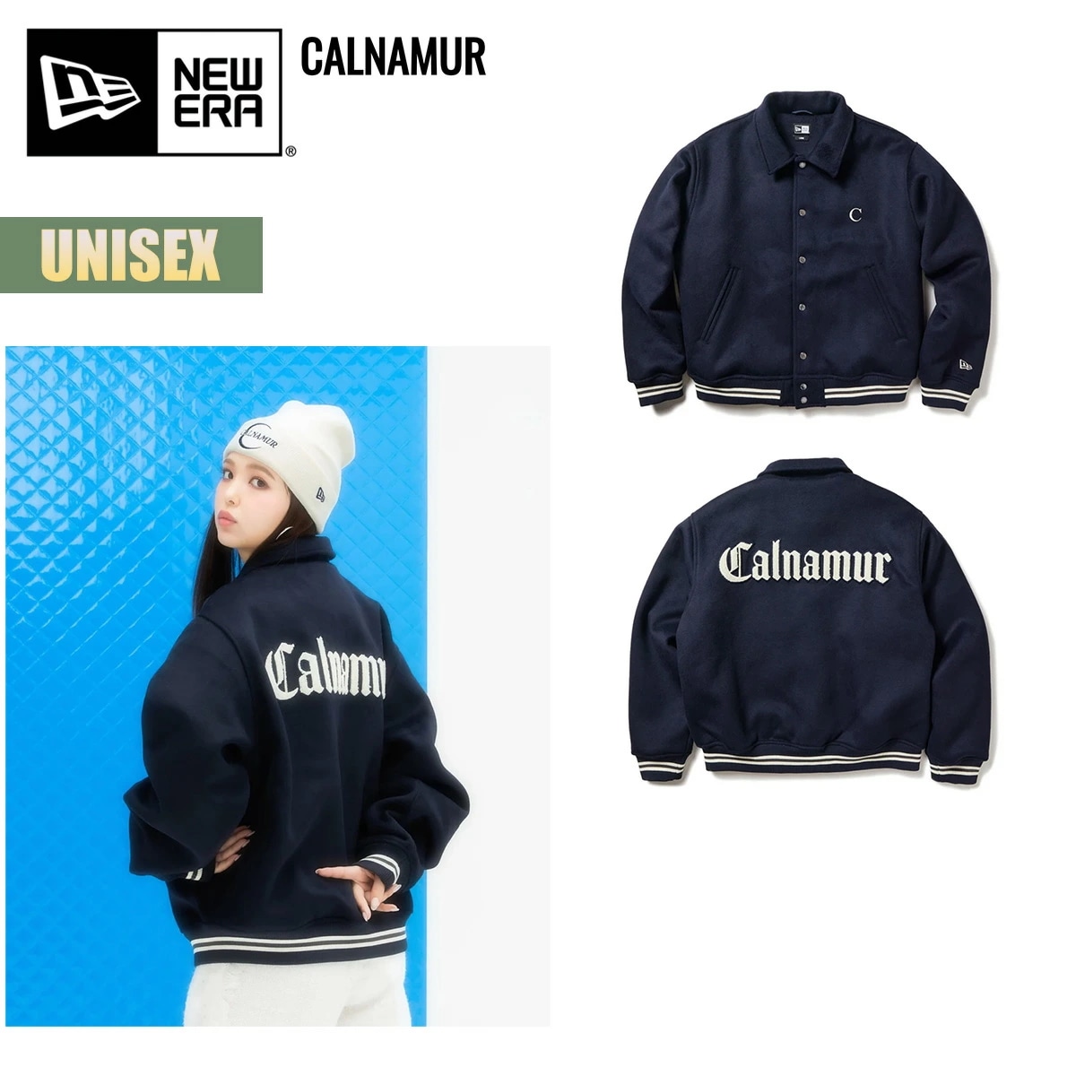 ジャケット 藤田ニコル メルトン ヴァーシティジャケット CALNAMUR カルナムール ネイビー にこるん ロゴ 刺繍 中綿 アウター 上着 保温 2024 FW 秋冬 正規品