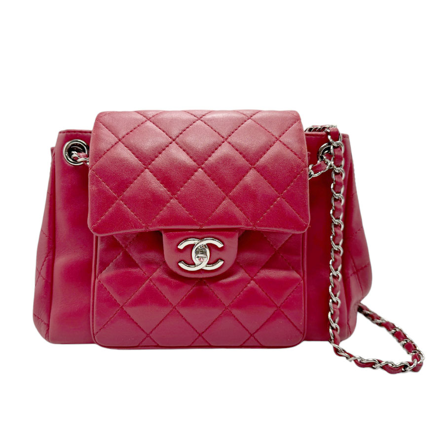 シャネル CHANEL ショルダーバッグ ラムスキン レッド シルバー レディース n0339