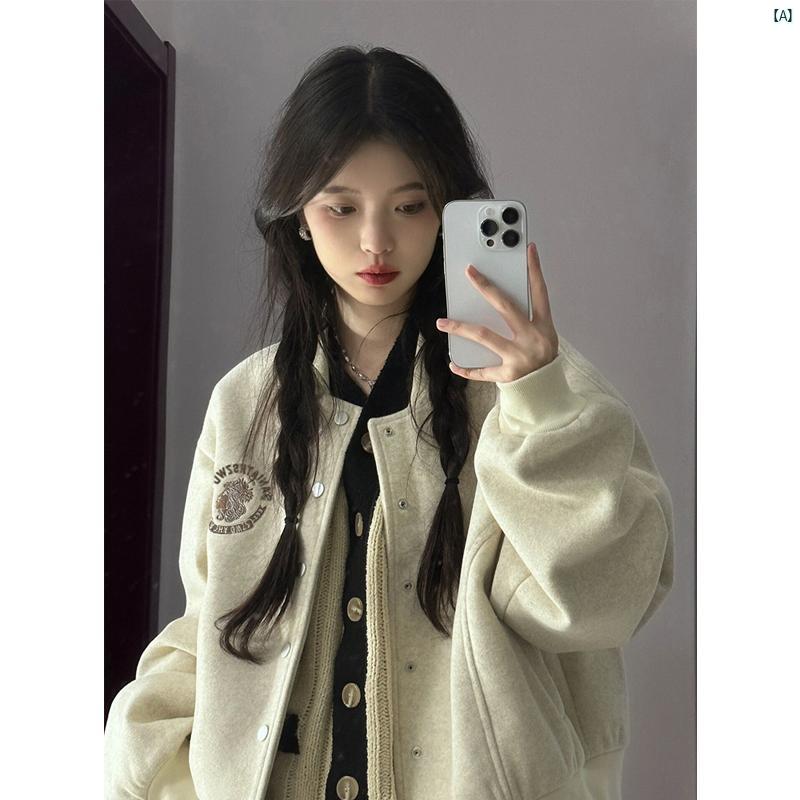 レディース レディース アーバンファッション モダンファッション 海外 欧州 個性的 アーバン 春秋 アメリカン レトロ オーバーサイズ ウール ジャケット 冬 韓国 ショート 野球 ユニフォーム