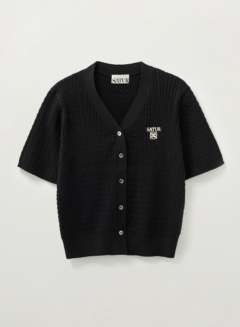 【SATUR】 (W) CABLE KNIT HARF CARDIGAN : BLACK