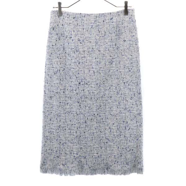 未使用 総柄 フリンジ裾 ミディスカート 38 ホワイト系 レディース