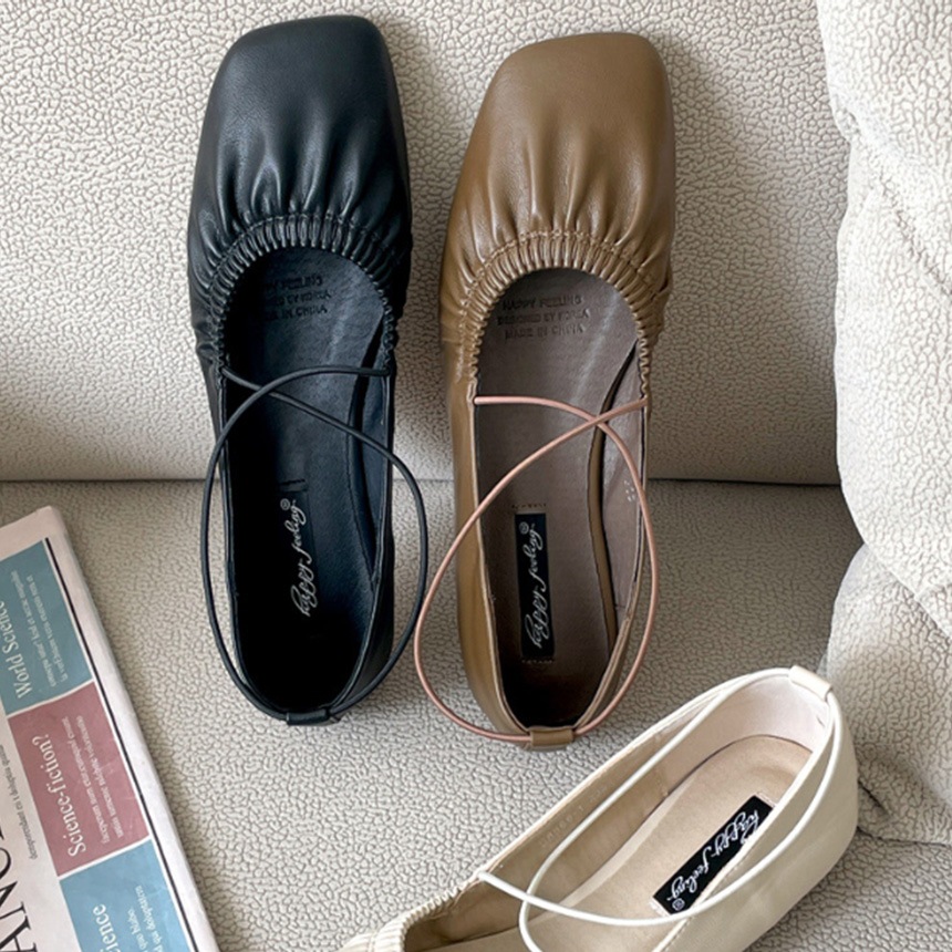 グレーベルシャーリングエックスストラップ 女性バレエ フラットシューズ 1cm