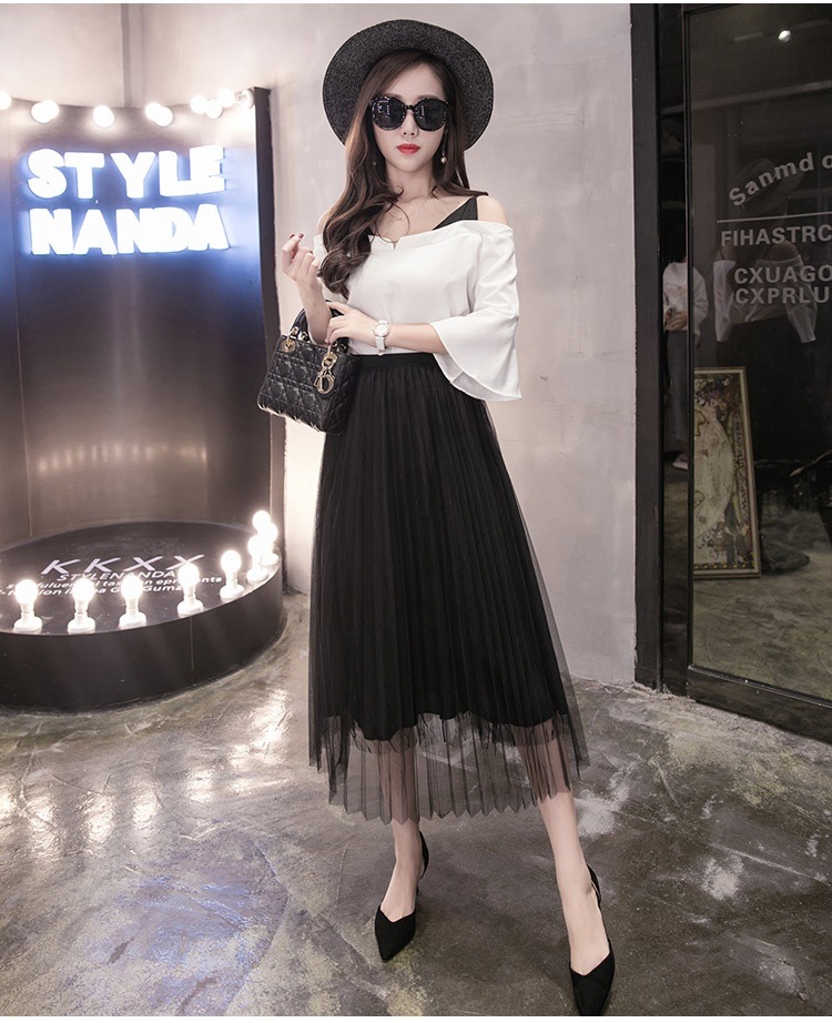 3110.ミモレ丈チュールプリーツスカート（ブラック）