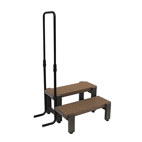 旭興進 人工木手すり付き2段ステップ ブラウン aks-39897 メーカー直送