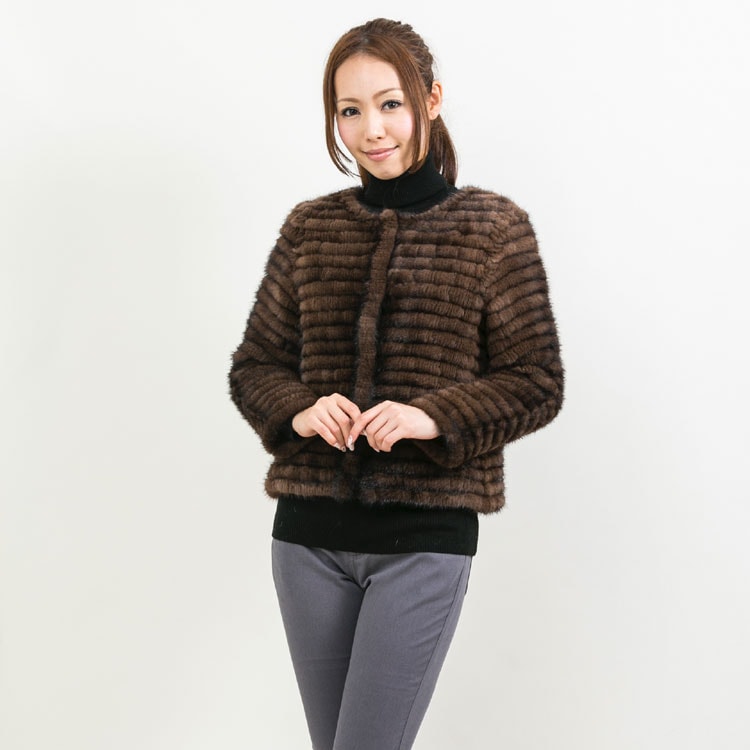 ミンク 編み込み ファー ジャケット ブラウン 送料無料 レディース ギフト プレゼント 58,800円
