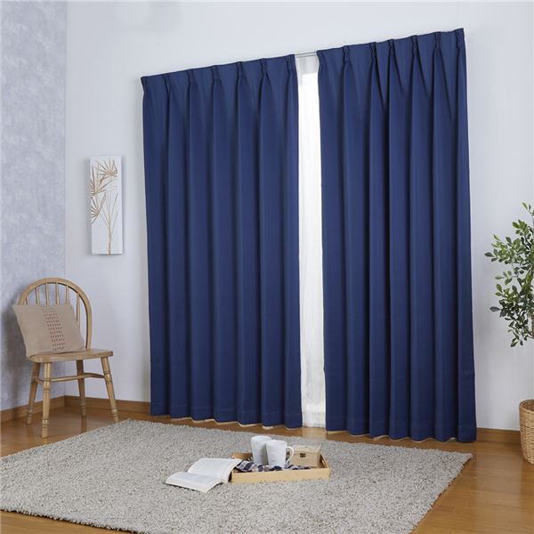 プルット ドレープ カーテン 約幅100cmx丈200cm ネイビー 2枚