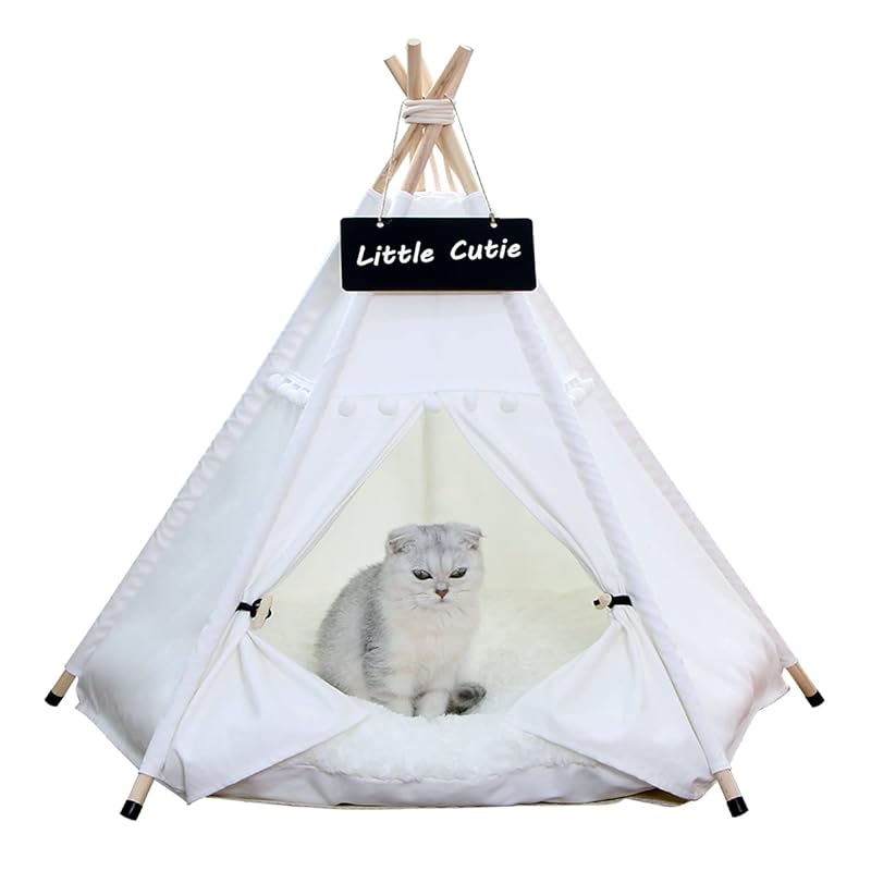 ペット テント 犬ベッド 猫ベッド ペット ハウス ペットベッド 通年 小型 中型 猫小屋 かわいい 保温防寒 暖かい 洗濯可能 滑り止め 組立簡単 マットレス両面使用可能 (M, White)