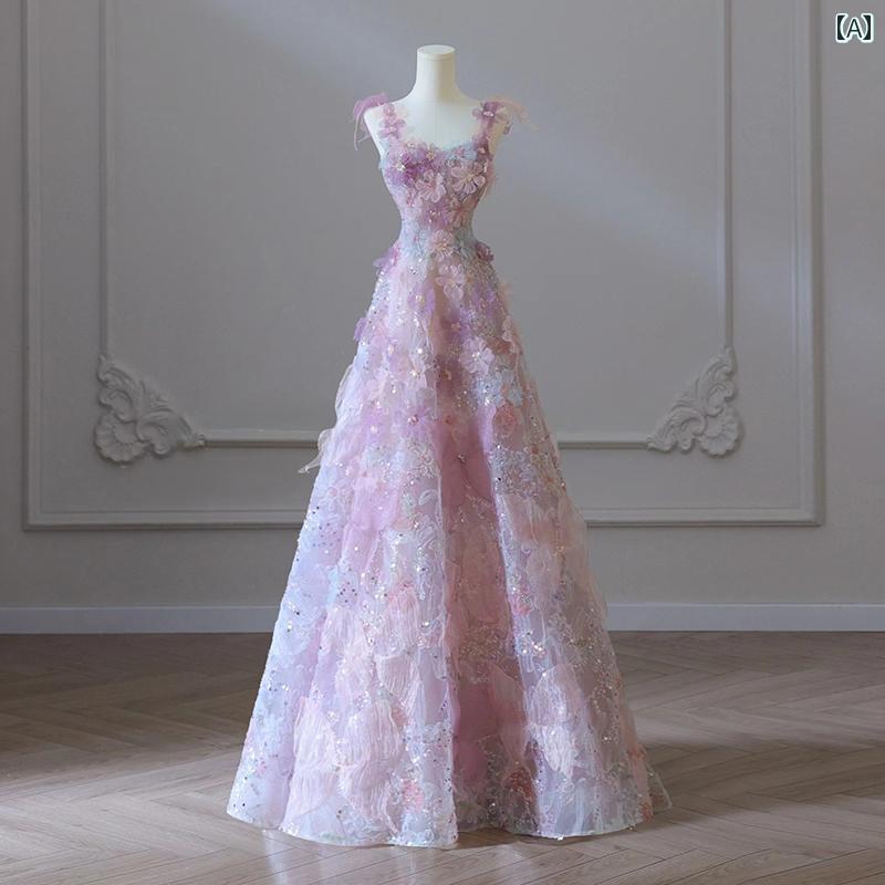 ドレス　パーティー　レディース 紫色の スリング ヘビーデューティー エンゲージメント ドレス 女性用 高級 ホスト ディナー アート 試験 プリンセス トースト