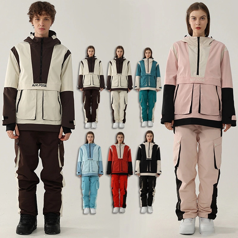 スノーボードウェア レディース メンズ 上下セット セットアップ スキーウェア スノボウェア 男女兼用 ジャケット ロングパンツ 切り替え 配色