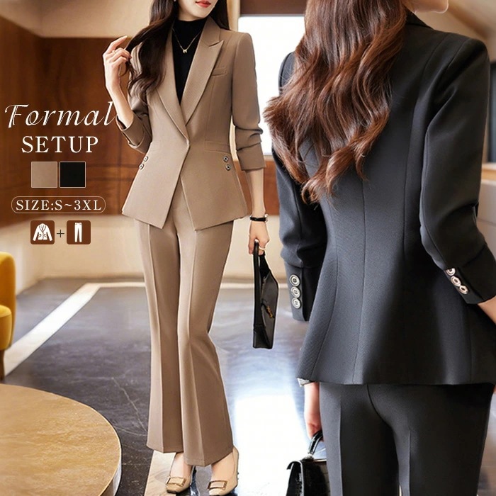 スーツ レディース セットアップ パンツスーツ ビジネススーツ セレモニースーツ ジャケット パンツ 2点セット 無地 入学式 卒業式 女の子 大きいサイズ 女性 オフィス キレイめ 通勤 OL 面接