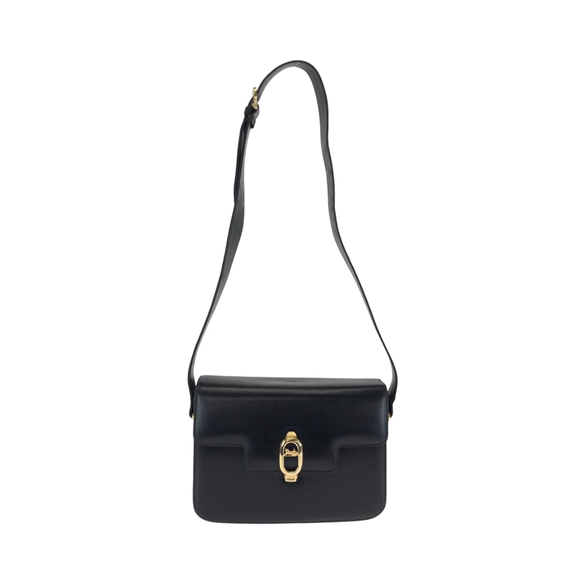 美品 ヴィンテージ 馬車金具 ブラック ゴールド金具 レザー ショルダーバッグ 肩掛け レディース 500856