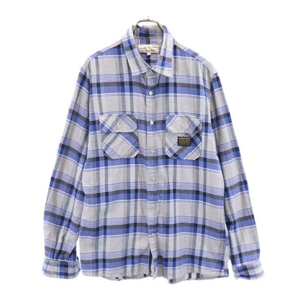 チェック 長袖 ネルシャツ XL グレー系 バックチェーンステッチ メンズ