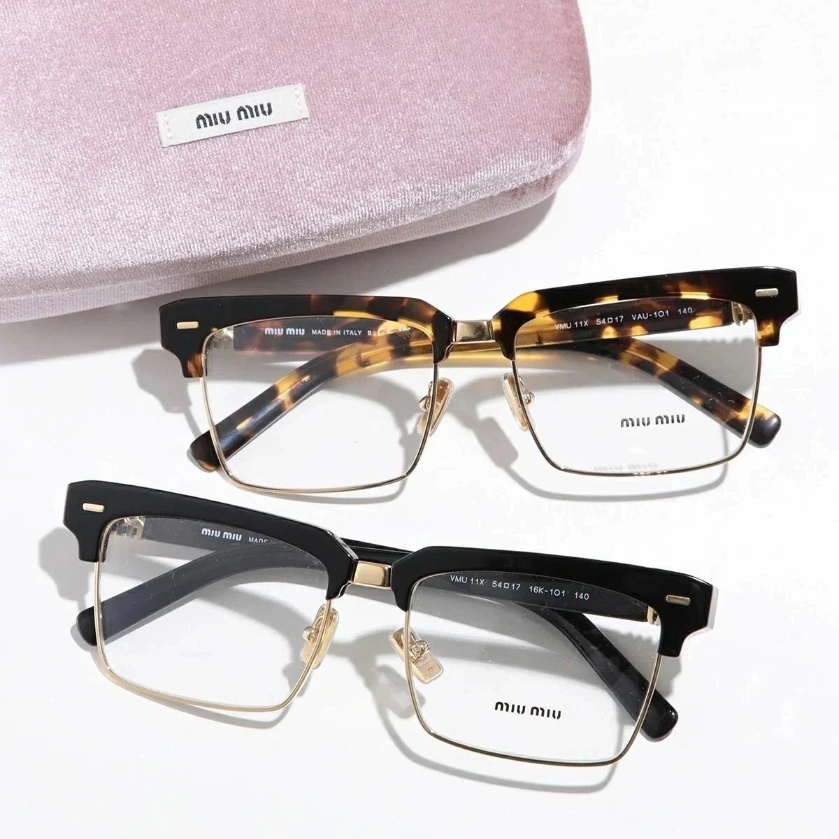 MIUMIU ミュウミュウ メガネ 0MU 11XV レディース アイウェア スクエア ブロー型 ハーフリム めがね 眼鏡 伊達メガネ メタル ロゴ カラー2色