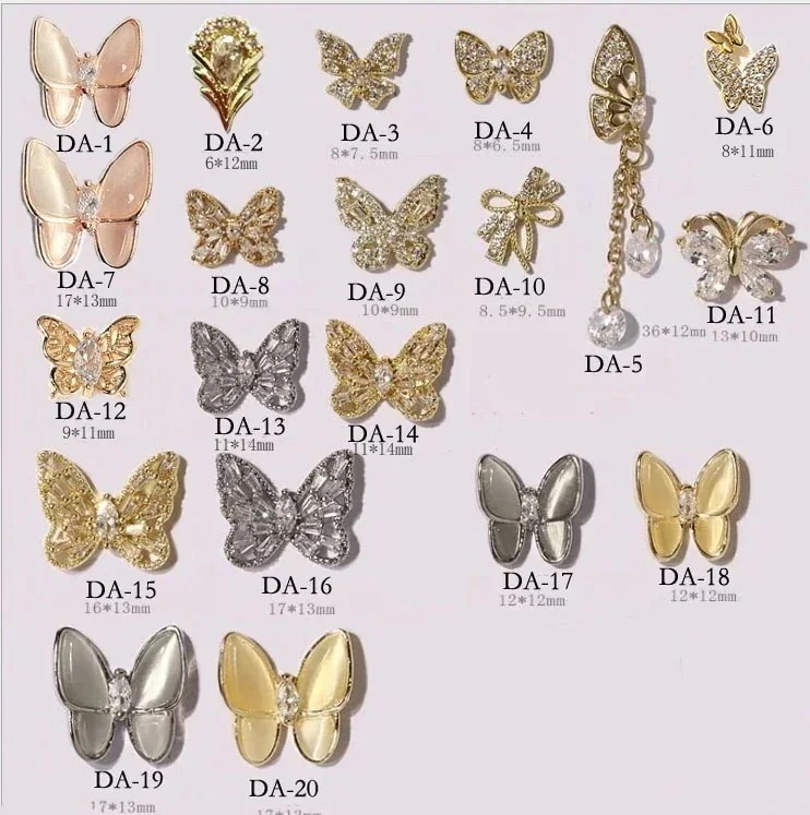 【20点セット】メガ割【2個買うと1個無料】ジェルネイルジュエリー メタル パーツリボン ジルコン チョウ蝶バタフライレジンフラワー1粒96
