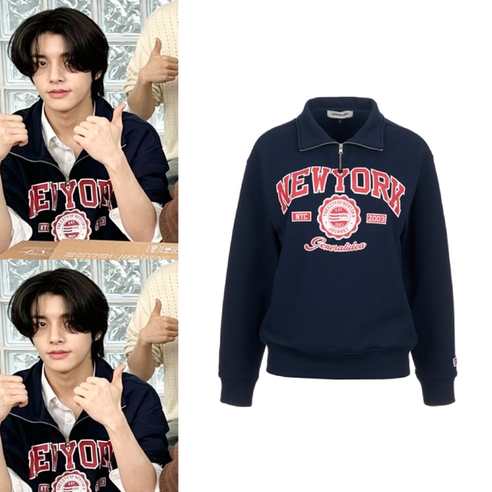 [ENHYPEN jake着用] ニューヨーク コージー ハーフ ジップアップ マンツーマンTシャツ [NAVY]