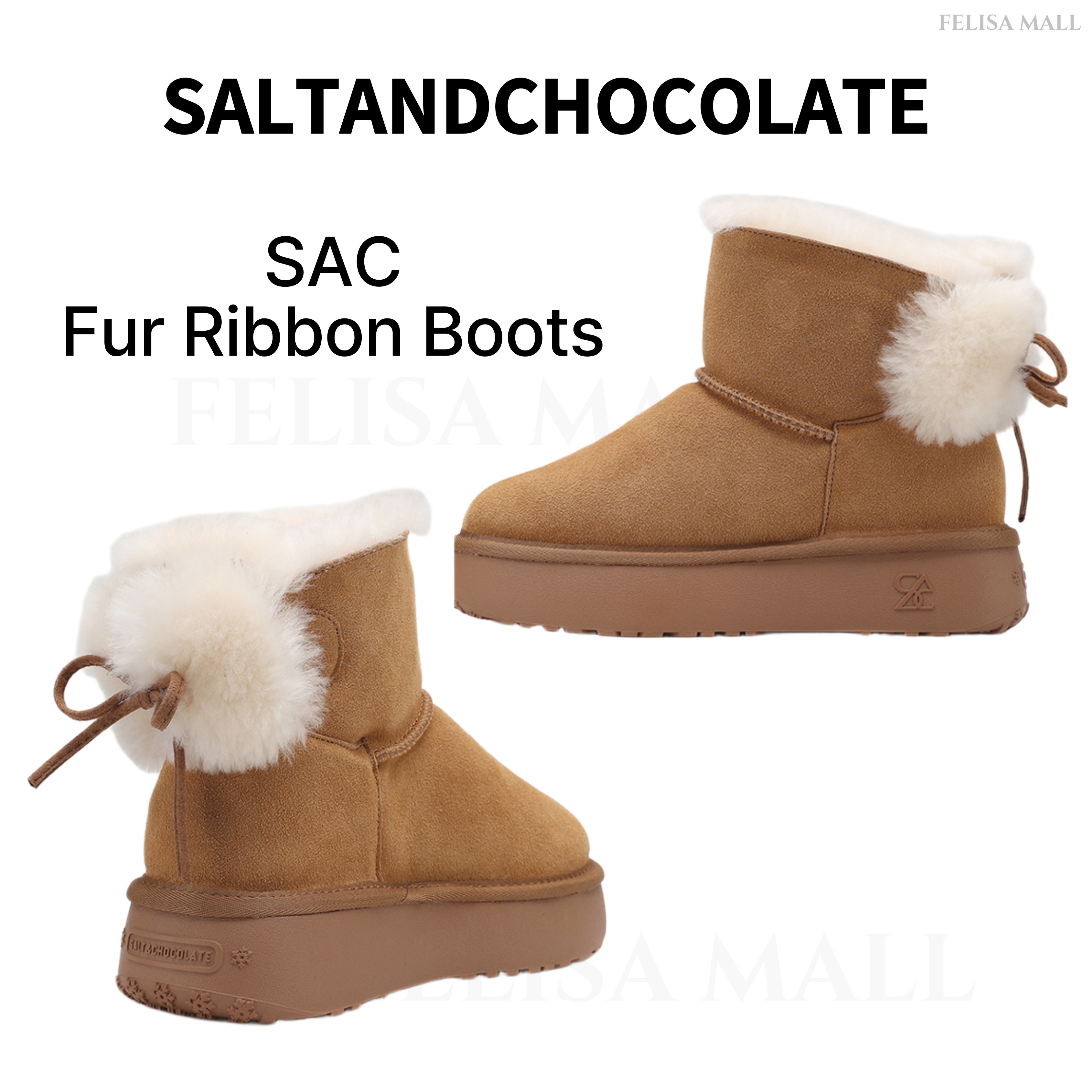 [SALT&CHOCOLATE] SAC Fur Ribbon Boots モコモコリボンブーツ 韓国人気