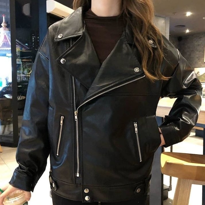 ジャケット レディース アウター フェイクレザー ドロップショルダー ドロップショルダー ライダース