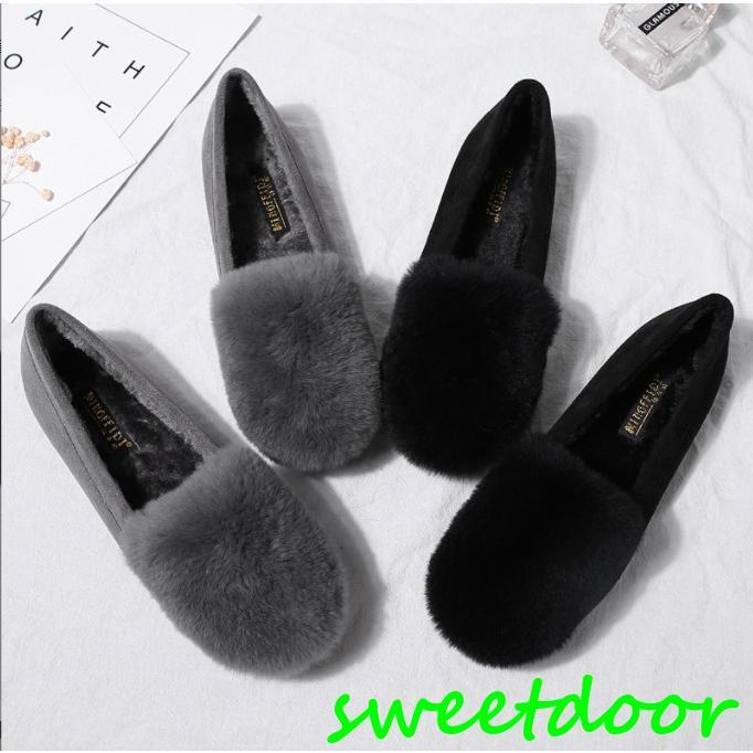 パンプス ぺたんこ ボアシューズ モカシン　ローファー　ファーシューズ もこもこ フェイクファー ファー スリッポン フラットシューズ 美脚 秋冬　可愛い