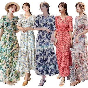 夏 新入荷ワンピース/大きいサイズ/夏/ワンピース ロング/花柄ワンピ 韓国ファッション ドレス