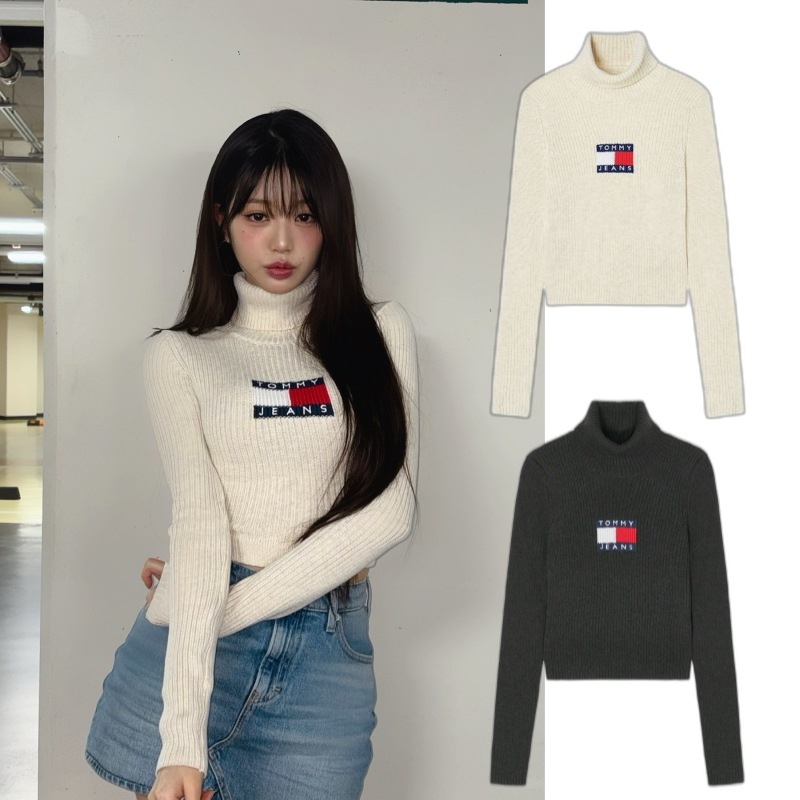 【IVE WONYOUNG 着用】TOMMY JEANS タートルネック セーター 韓国の人気爆発商品！/厚手のハイネックニット服セーター女性ルーズレイジーウーセーター