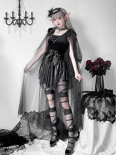 【短納期】超低価 格2025欧米ハロウィンコスチューム大人女死神恐怖ドクロ吸血鬼ダークゴートコス演出服