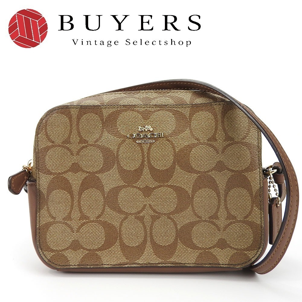 中古 ショルダーバッグ 91677 シグネチャー コーティングキャンバス レザー ブラウン ゴールド金具 ポシェット ミニ レディース 女性