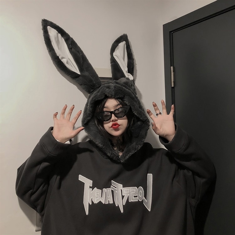 ウサ耳フーディー パーカー ふわふわ うさ耳 フード付き ジャケット ボア イースター モコモコ うさぎ 男女兼用 ビッグシルエット フリース フーディー ２カラー C257