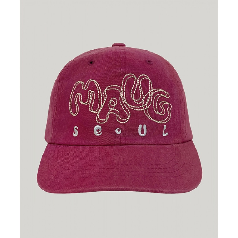 MAUG ポピーステッチウォッシュワイドボールキャップマゼンタ