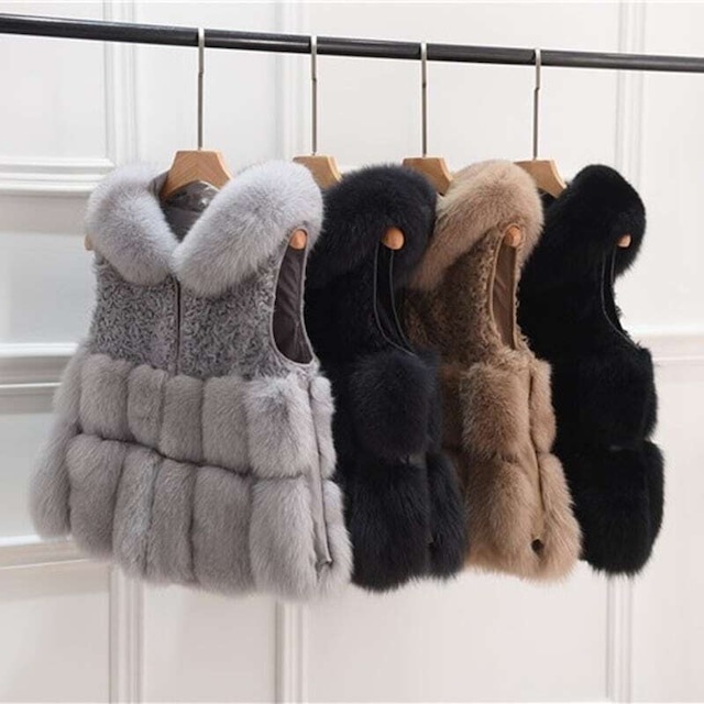 レディース エコファー ベスト ジップアップ ショート ノースリーブ ふわふわ もこもこ 大人可愛い