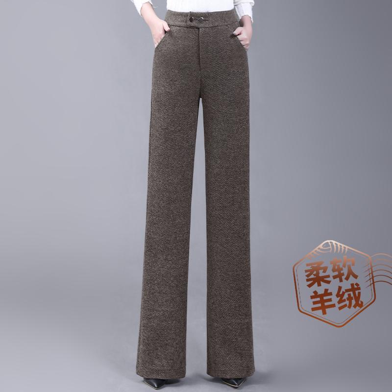 パンツ レディース ボトムス ワイド レッグ 秋冬 ハイエンド ハイウエスト 厚手 ドレープ 感 スリム ウール ストレート