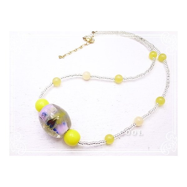 イエロー クォーツ ネックレス ガラス とんぼ玉 ハンドメイド // ガラスアート COOL