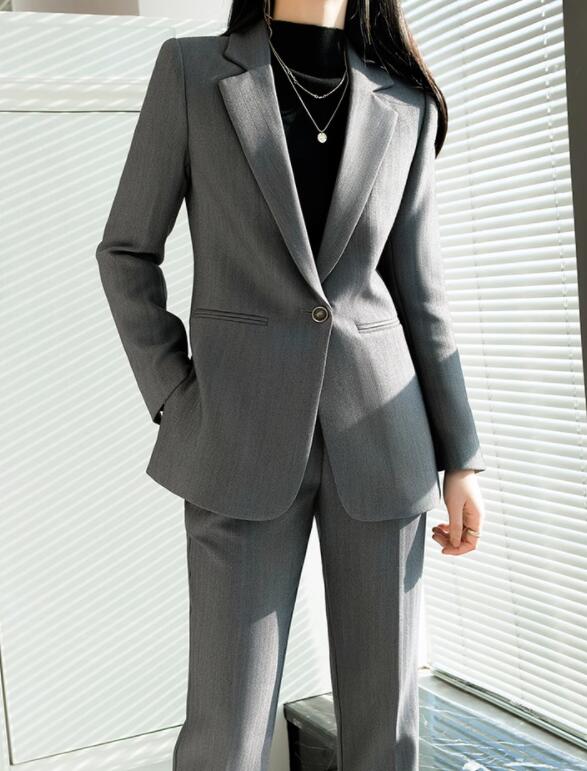品質保証通勤スーツ 無地 シンプル グレー 高級感 上下セット パンツスーツ ２点セット ジャケット＋パンツ レディース 女性 ビジネス エレガント 上品 一つボタン 着やせ 高級感 七五三 オフィス