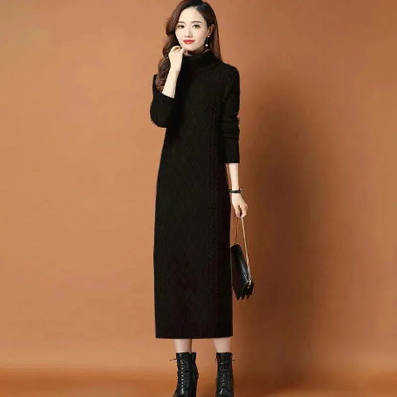 長袖 シンプル ハイネック 無地 秋冬 ワンピース レディース カ インナーウエア ニットワンピース ハイネック ゆったり セーターワンピース ストレートワンピース 【期間限定特価】インナーワンピース