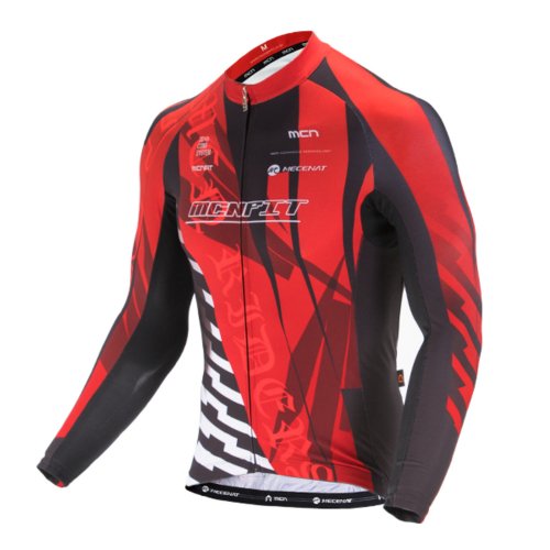 MCNSPORTS レッドスクエアロングスリーブジャージーバイク服