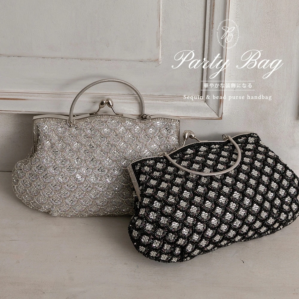 スパンコール＆ビーズがま口ハンドバッグ パーティーバッグ パーティー バッグ クラッチバッグ 結婚式 結婚式バッグ 卒業式 卒園式 入学式 入園式 二次会 お呼ばれ 他と被らない 同窓会 成人式 七五