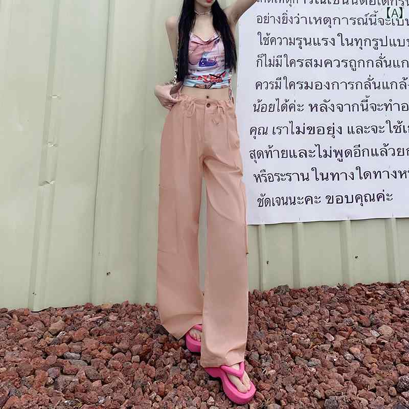 カーゴパンツ レディース カジュアル ハイウエスト 秋冬 スポーツ ワイドパンツ ストレート 韓国 ピンク ホワイト グリーン