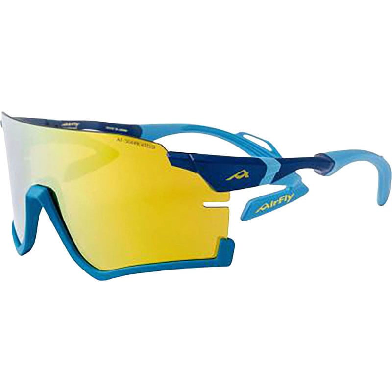 Airfly エアフライ 鼻パッドがないスポーツサングラスAF-306 C-1REブルーマット ゴールドミラーシリンダーレンズ装着 マルチスポーツ サングラス (af306c1)