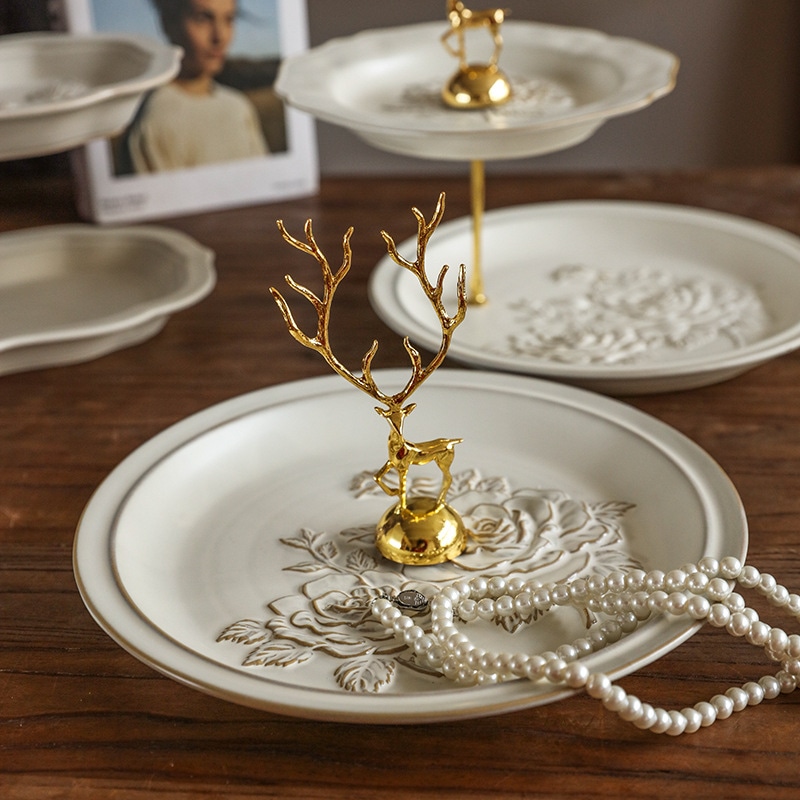 11 レトロジュエリーディスプレイトレイアフタヌーンティースナックスタンドライトラグジュアリーエントランスエントランスキーグラストレイスナックキャンディートレイ