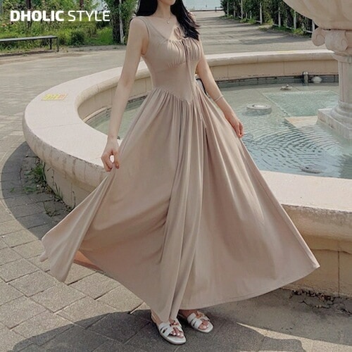 [メガ割りSALE]リボンギャザノースリワンピース・p571670