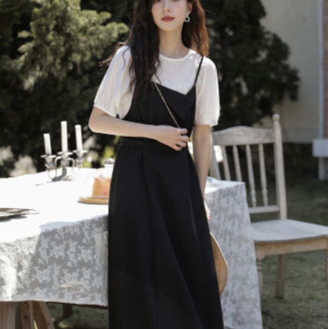 トップス ワンピース デート Tシャツ シャツ ロング ロング丈 袖あり 半袖 冬 10代 20代 個性的 ブラック S M L XL こなれ感 セットアップ レトロ エレガント クール