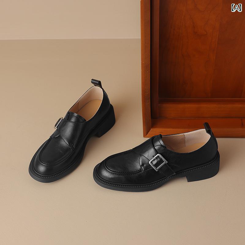 ローファー レディース 学生 カレッジ 通学 通勤 ファッション 厚手 ヒール 女性 革 ベルベット スリッポン 小さい 革靴 深口 シングル シューズ