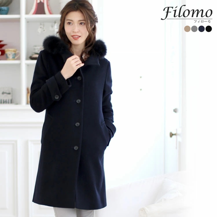 [Filomo]ウール＆カシミヤコートファーフード付き