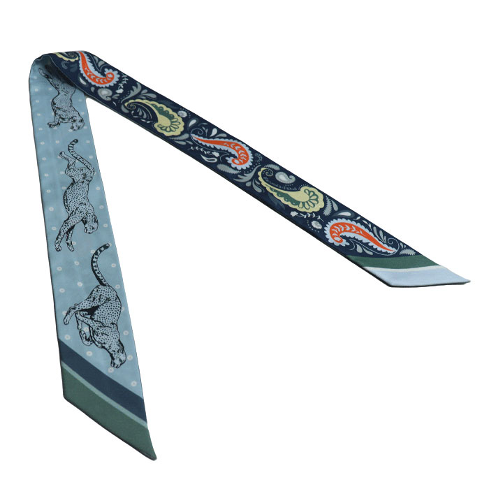 HERMES エルメス GUEPARDS BANDANA チーター スカーフ ブルー マリン・クレール / ブルー・シエル / グリーン H064179S 04 レディース 中古 美品