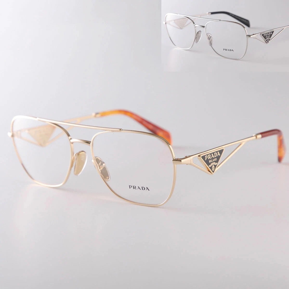PRADA プラダ メガネ VPR B50 レディース ティアドロップ型 メタルフレーム ダブルブリッジ トライアングルロゴ クリングスタイプ 眼鏡