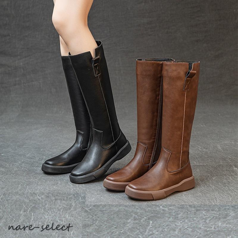 ジョッキーブーツ ロング サイドジッパー エンジニア ローヒール 歩きやすい ブーツ レディース ファッション ロングブーツ 太ヒール 3.5 VRGT] レディース ロングブーツ 牛革 編み上げ ウエスタン履きやすい