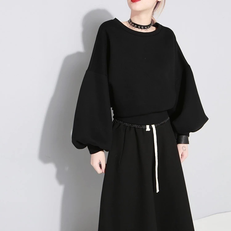 【J.Fashion】 2着WAY 飾りベルト スウェット ラウンドネック 蝶結び コットン 春秋 パフスリーブ レディーストップス 日焼け止め ブラウス メガ割30%までに制限