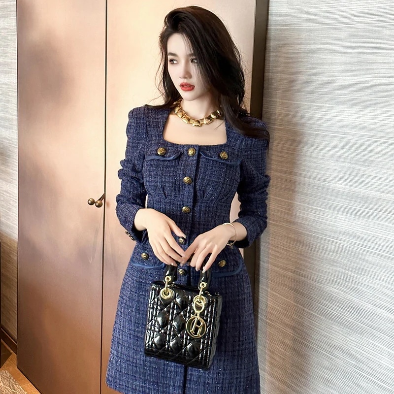 秋冬 ファッション長袖 ドレス パープル ラシャ ワンピース Aライン 着痩せ ショートワンピ キャバ 着痩せ 卒業式 結婚式 ウェディング 二次会 パーティードレス ワンピース