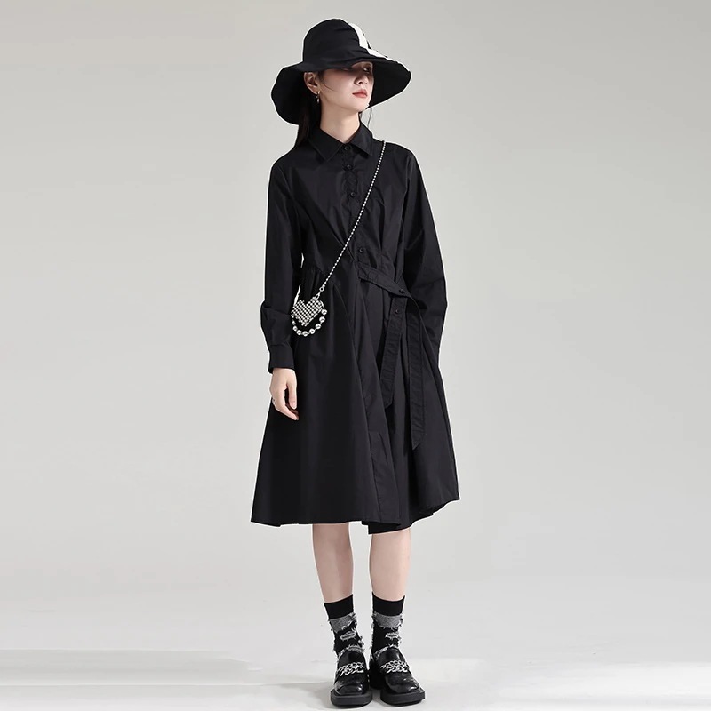 【J.Fashion】 秋 シャツワンピース 長袖 ゆったり ストラップ ミドル丈 レディース おしゃれ 関連商品は店で購入可能 メガ割30%までに制限